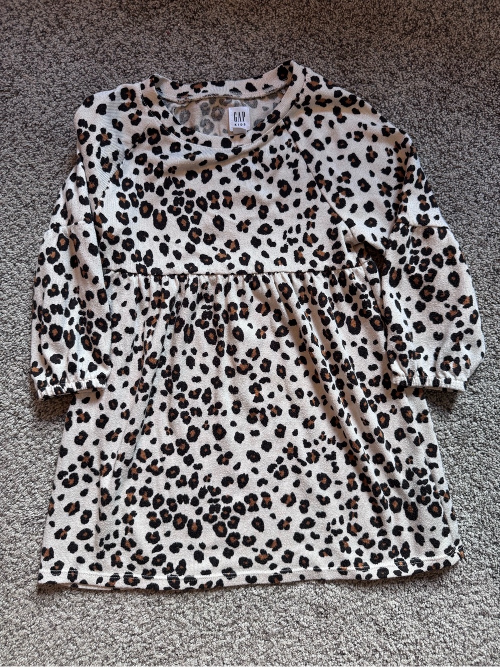 GAP Kids Cream Leopard Print Long Sleeve Dress with Brown Spots